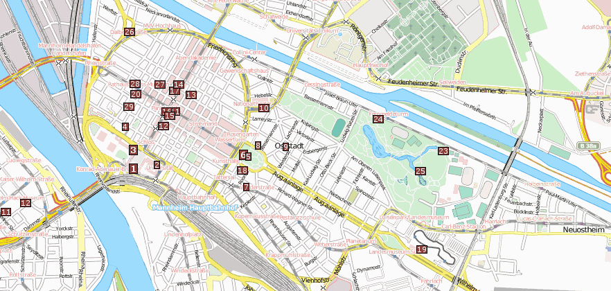 Reiseführer von Mannheim mit Sehenswürdigkeiten von Mannheim  im Stadtplan